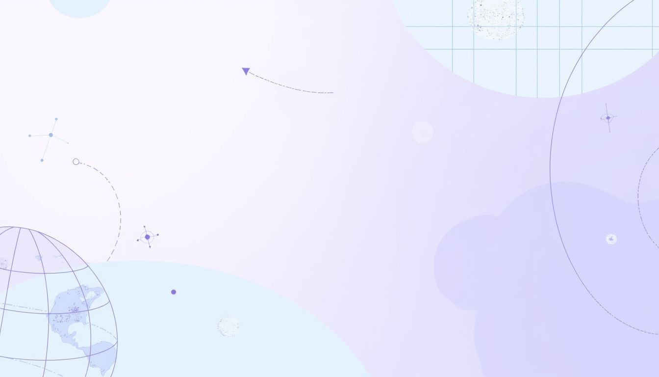 Mid-article and closing CTA banner background: abstract globe and connection lines, subtle world map grid, modern gradient in Deel-like blues and purples, space for CTA text, clean minimal design for ...